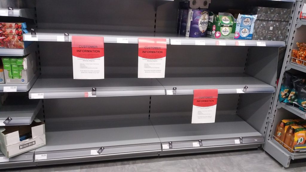 Supermarket shelves of packaged food
