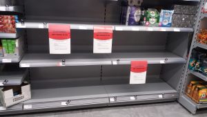 Supermarket shelves of packaged food